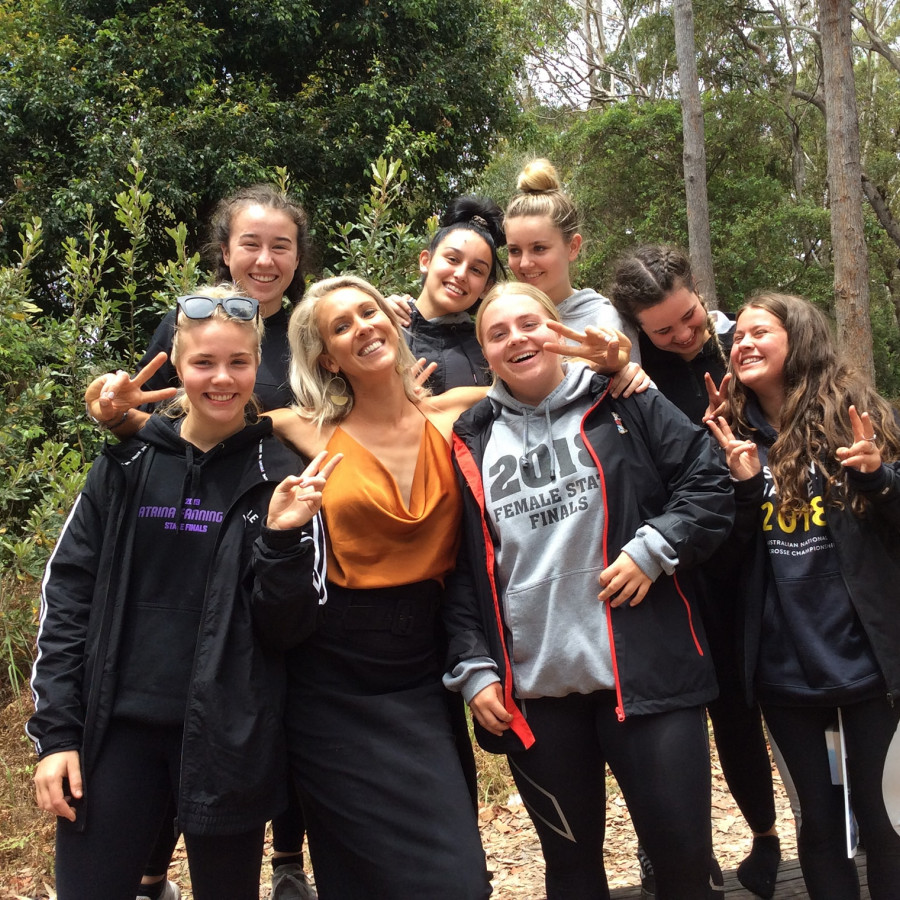Jacinta with students from the Just Another Girl project